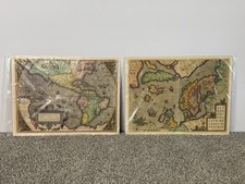 Vintage Abraham Ortelius Map Print Set 1993 OTC Houston Norway Pavilion Set of 2 picture