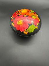 Vtg Soviet USSR Petrikovka Wood Trinket Box Hand Painted Beriozka Flower Ukraini picture