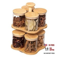 Minimalist Two-Tier Bamboo Lazy Susan Turntable with 8 Pcs 12 oz Airtight Lid picture