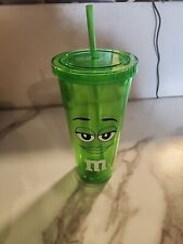 M&M World PLASTIC CUP GREEN Tumbler Complete with Lid and Green Straw 16 ounces picture