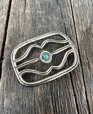 Vintage Sterling Silver Navajo Style Belt Buckle With Turquoise Accent - 3 1/4
