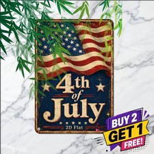 Patriotic Heart Welcome Tin Sign American Flag Porch Metal Plaque 8x12 In picture