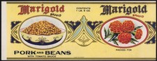 MARIGOLD large antique can label PORK & BEANS Calvert Litho file sample 1920 picture