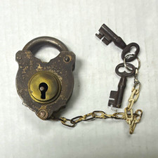 Vintage Antique Style Metal Padlock Lock with Chain and 2 Keys - Padlock picture
