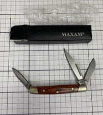 Maxam 3 Blade Pocket Knife Wood Handle VINTAGE New in Box picture