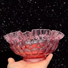 Fenton Orange Cranberry Bowl Thumbprint Ruffled Bowl Top Art Glass 7”W 3”T picture