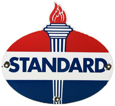 VINTAGE STANDARD GASOLINE PORCELAIN SIGN SERVICE STATION AMERICAN OIL TORCH GAS picture