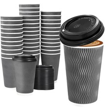 Lamosi 50 Pack 16 oz Insulated Disposable Coffee Cups with Lids, To Go Paper ... picture