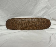 VTG Rongorongo Oval Tablet Easter Island Original Wood Carved Glyphs Display picture