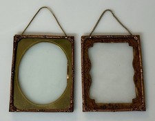 Pair of Antique Victorian Ornate Gilt & Brass Hanging Miniature Picture Frames picture