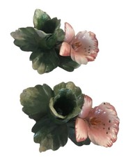 Vintage S/2 Nuova Capidimonte Porcelain Pink Green  Lily Candle Holders ~ Mint picture