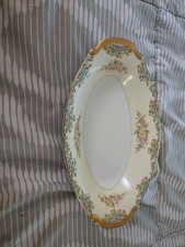 Meito China Hand Painted Floral Yellow/Gold Border Oval Relish Dish B48 picture
