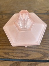 RARE TAUSSAUNT EGYPTIAN HEAD FROSTED PINK GLASS TRINKET BOWL BEAUTIFUL   picture