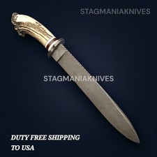 Top Craft Handmade Genuine Crown Stag Damascus Steel Scottish Dirk Hunting Knife picture