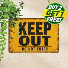 Funny Keep Out Caution Tin Sign Humorous Novelty Man Cave Metal Wall Art picture