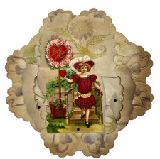 Antique Victorian Die-Cut Stand Up Layered Valentine Card Love's Offering 1800s picture