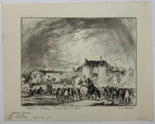 Scarce LESTER HORNBY 'Infantry at Rest Chateau Thierry 1918' WORLD WAR 1 ETCHING picture