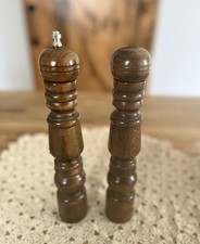 Vintage Wooden 11” Salt Shaker & Peppermill Set Pepper Grinder  picture