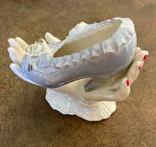 Ceramic Hand Figurine Shoe-Shaped Bowl White/Blue Red Nails Glossy 7 in picture