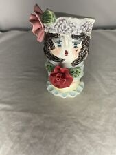 Vtg. Ellen Williams by Ganz 2 Ceramic Garden Girls Vases Trinket Holders on Tray picture