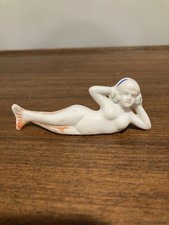 Vintage Nude Mermaid Figurine Japan Ceramic Bisque Fishbowl Bathing Beauty picture