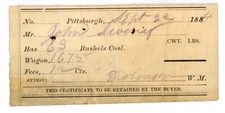 1884 Pittsburgh Coal Delivery Receipt – John Sevening, 63 Bushels picture