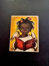 1 VTG Ars Sacra Xmas Greeting Card by Charlot Byj Angel Caroling W Stars in Hair picture
