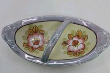 Vintage Japanese Lusterware Relish Dish Center Handle Hand Painted Floral Maruku picture