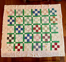 Handmade Quilt Feed Sack, Cotton Nine Patch Cross, 1930s 1940s 71Wx80L picture