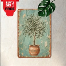 Mediterranean Olive Tree Branch Sign Rustic Italian Cafe Metal Plaque picture