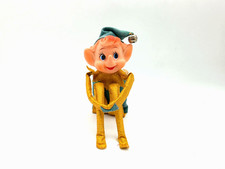 CHRISTMAS VINTAGE GOLD METALLIC/GREEN FELT PIXIE GNOME KNEE HUGGER JAPAN W/BELL picture
