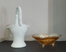 Westmoreland Milk Glass Basket & Iridescent Gold Footed Dish VINTAGE/2 WHOLESALE picture
