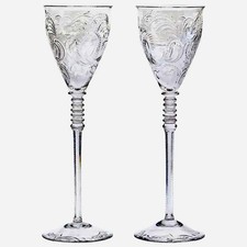 Set of 5 Stevens & Williams Etched Crystal Water Goblets Wine Glasses Extra Tall picture