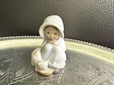 Holly Hobbie Figurine Girl with Cat Miniature Bisque Porcelain Pastel Blue picture