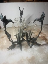 Vintage Andrea by Sadek Hummingbird Sculpture with Glass Tulips 3 Hummingbirds picture