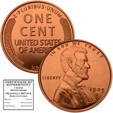 Lincoln Wheat Cent 1909 S VDB Design 1 oz Pure .999 Copper 39Mm, picture