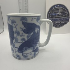 VTG Chinese Blue White Koi Carp Fish Mug Porcelain Cup 中国高级 Made In China 80s picture