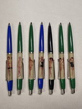 Vintage Floaty Tip-Strip Pin-Up Novelty Pens Lot Of 7 Denmark As Is Ink Dried picture