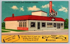 Baker's Cafe Afton Oklahoma Linen Vintage Postcard Route 66 1940 MWM picture
