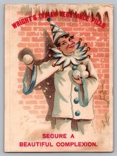 Antique Victorian Trade Card Wright's Indian Vegetable Pills Clown Jester picture