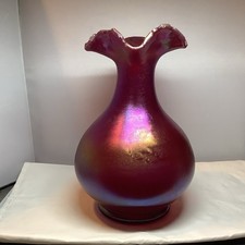 Red Iridescent Loetz Art Glass Hand Blown Vase 9 1/2  Inch Vase picture