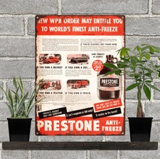 1943 Prestone Anti-Freeze War Glass Jug Bottle Metal Sign Repro 9x12