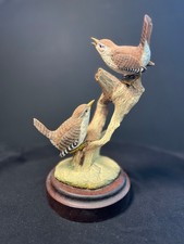 Ed Otwell Hand Carved Pair of Wrens Bird Carving Driftwood Signed EO-378 1990 picture