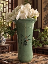 Vintage Chinese Celadon Crackle Glaze Orchid Vase / Planter 9