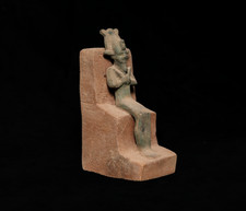 Ancient Egyptian Antiquities Osiris Seated Bronze Statue on Wooden Throne BC picture
