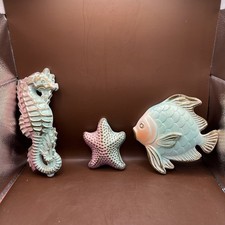 Vintage 1967 Miller Studio Chalkware Fish Starfish Sea Horse set of 3 picture