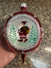 Christopher Radko Glass Xmas Ornament Triple Reflector Teardrop Santa picture