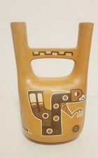 Vintage Bolivia Bolivian Double Spout Pottery Vessel Signed Bolivia Etc picture