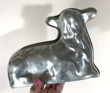 Vintage Cast Aluminum Lamb Sheep Cake Mold 2 Piece Jell-O Pan Farmhouse Rustic picture