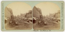 VERMONT STEREOVIEW - Brattleboro - Main Street - CL Howe 1870s picture